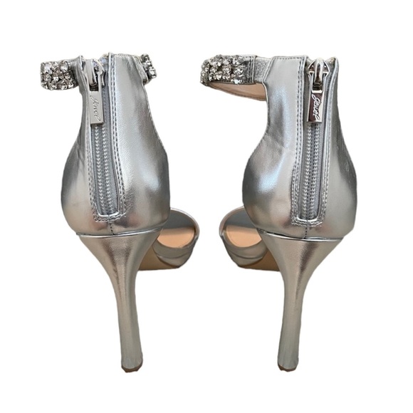 NWT Jewel Badgley Mischka Silver 4” Strappy Heels - Picture 2 of 4